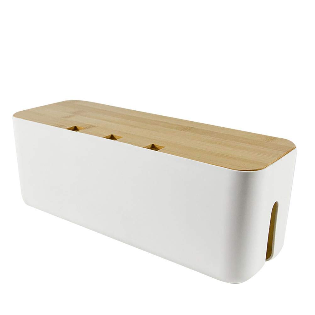 Boîte de gestion des câbles, boîte d'organisation de câbles avec couvercle en bois pour couvrir et cacher les fiches et les blocs d'alimentation, 36 x 13 x 13,5 cm, noire