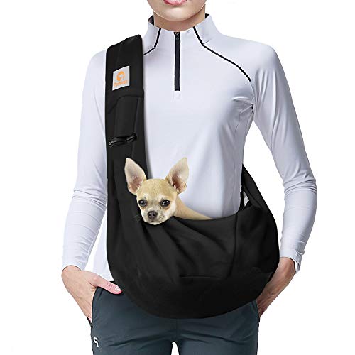 TOMKAS Small Dog Cat Carrier Sling Hands Free Pet Puppy Outdoor Travel Bag Tote Reversible(Black - Adjustable Strap for 3-10 lbs)