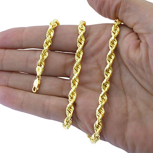 Nuragold 10K Yellow Gold 6Mm Solid Rope Chain Diamond Cut Bracelet, Mens Jewelry 7.5" 8" 8.5" 9" #TOP20
