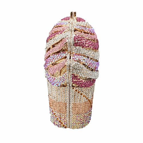 Image of Women Ice Cream Crystal Evening Bag Luxury Rhinestone Clutch Wedding Party Minaudiere Purse and Handbag for Cocktail