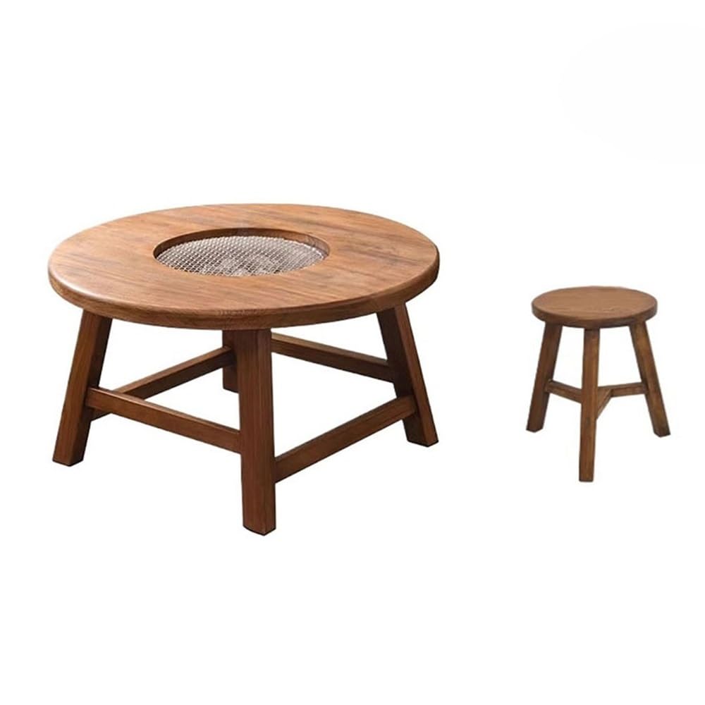 Stolik do herbaty Zimowa Kuchenka Stolik Herbata Domowy Zestaw Kuchenka Węgiel Węgiel drzewny 100 × 70 cm Dziedziniec Balkon Grill Stolik kawowy z litego drewna, Stoli
