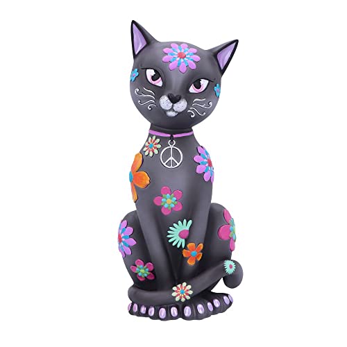 Hippy Kitty 26 cm Statuetta Gattino in Resina Regalo Spirituale Dipinta a Mano nero