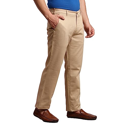 Image of Colorplus Men's Cotton Blend Solid Piece Dyed Pattern Tailored Fit Flat Front Casual Trouser