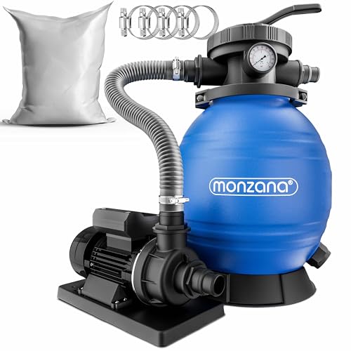 MONZANA® Depuradora Piscina 10.200L/h Filtro de Arena hasta 35.000L incl. Vidrio Filtrante Válvula 7 Funciones Filtrado 450W Adaptador Ø32-38mm Bomba Indicador de Presión