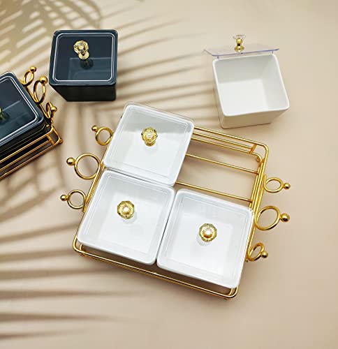 Ya Ju Ceramic Bowl With Cover Metal Tray, 3 Removable Dip Bowls Are Used For Appetizers, Potato Chips, Fruits, Candies, And Condiments- Birthday Parties, Holiday Commemorations Mother's Day Gift #TOP2