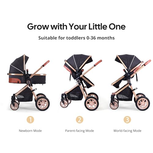 Image of Cochildor DuraFlex 2 in 1 Baby Stroller, Foldable Travel Stroller | Infant Stroller for Newborn to Toddler, Compact Stroller with Reversible Seat, All-Terrain Wheels, UPF 50+ Canopy, Black