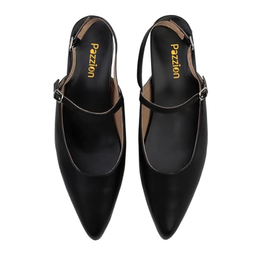 Pazzion Women's Closed Pointy Toe Low Heel Pumps Strap Buckle Slingback Flats Shoes for Casual Working Leisure Size 4-16 US3