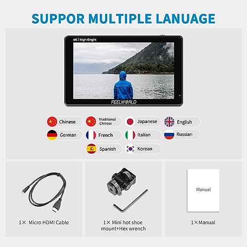 Image of FEELWORLD 1600Nit 4k Ultra Bright Camera Video Monitor 5.5 Inch HDMI Touch Screen DSLR Field Monitor 1920x1200 IPS F970 External Power and Install Kit
