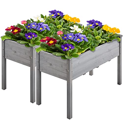 Yaheetech 2pcs Raised Garden Bed Outdoor Horticulture with Legs Elevated Wood Raised Planter Boxes w/Stable Rectangle Structure Standing Planter for Vegetables Flowers Herbs Planting, Gray