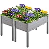 Yaheetech 2pcs Raised Garden Bed Outdoor Horticulture with Legs Elevated Wood Raised Planter Boxes wStable Rectangle Structure Standing Planter for Vegetables Flowers Herbs Planting Gray