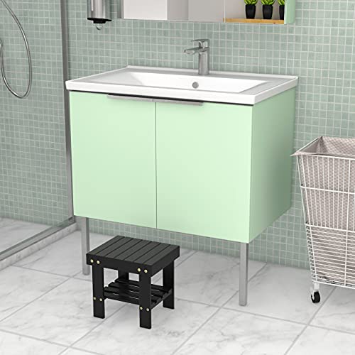 Zhuoyue Shower Stool Foot Rest Wood Step Stool Shaving Legs For Inside Shower Foot Stool For Kids Adults Black #TOP2