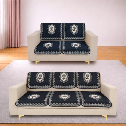 Image of Homerz Premium 'Maharaja Paradise Series' Sofa Cover | Net Fabric Sofa Cover | Washable, Anti-Dust Backed & Wrinkle Resistant Cover (Regal Flower, 5 (3+2) Seater, Seat Cover with Backrest)