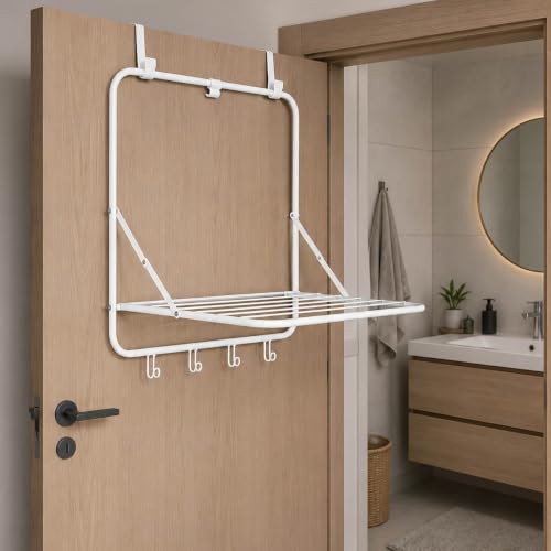 Miniatura 3 de Kadax Tendedero Para Colgar Sobre La Puerta, Secadora De Metal Plegable, Para Colgar Ropa Y Toallas, Estante De Secado