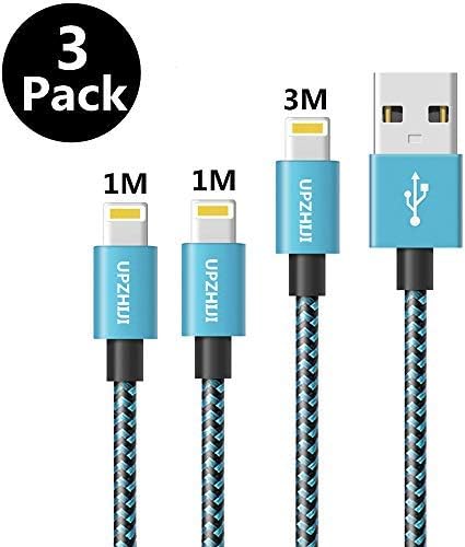 llano iPhone Charger Cable Lightning Cable -MFi Certified 3Pack(3.3ft-2pack)(9ft-1pack) Nylon Braided Charger Lead USB Fast Charging Cable for iPhone Xs Max X XR 8 7 6s 6 Plus SE 5s 5c 5, iPad