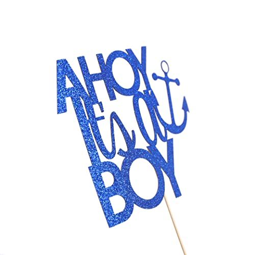 Baby Gender Reveal For Ahoy It’s A Boy Cake Topper - Bule Glitter Cake Topper For Party, Decoration For Cake Topper, It’s A Boy Sign Cake Flag,Photo Booth Props ,Unique Baby Shower Ideas #TOP5