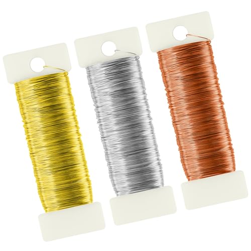 NISENTIA 150m × 0,35mm Basteldraht Dünn, 3 Rollen Draht zum Basteln, Schmuckdraht Kupferdraht Wickeldraht Blumendraht für Basteln, Weihnachten Deko, Handwerk, Pflanzen Blumen(50m/Rolle)