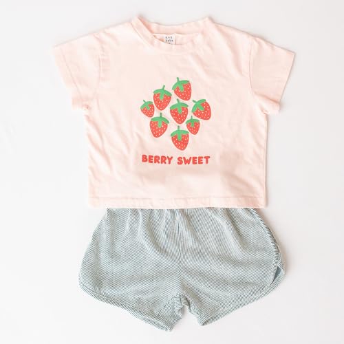 Little Girls' Berry Sweet Graphic T-Shirt, Relaxed Fit, Pink and Ivory, Perfect Summer Tee, Strawberry Print3