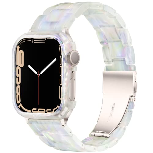 YGTIECS Starlight Resin Apple Watch Band 41mm for Women + 41mm Resin Case, Lightweight, Comfortable With Stainless Steel Buckle, Fashionable for iWatch Series SE Series 9 8 7 for Women Men