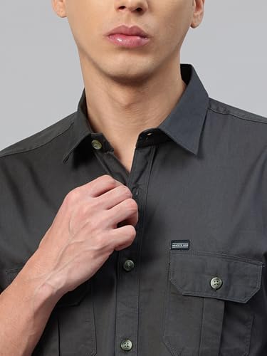 Image of Majestic Man Men's Washed Cotton Twill Casual Shirt -| with Dual Flap Pockets - Slim Fit | Full Sleeve | Casual Wear | Trendy & Comfortable