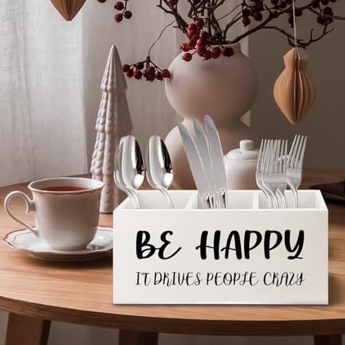 Image of Inspirational Gifts Wooden Pen Pencil Holder for Office Desk Accessories, Motivational Gifts for Women, Be Happy It Drives People Crazy Makeup Brush Toothbrush Holder Organizer