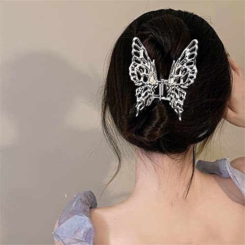 VNEWSCHI Butterfly Hair Claw Clips, Silver, Large Metal, Strong Hold, Nonslip, for Thick and Thin Hair Women and Girls - Image 2