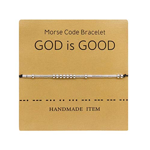 Wenini Bad Ass Bracelet Morse Code Jewelry Gift for Her Sterling Silver Beads on Silk Cord Inspirational Gift for Her (GOD is Good)