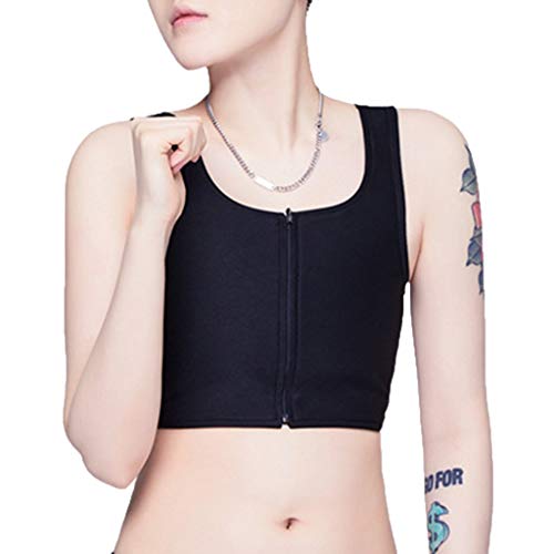 Classeur de Poitrine Garçon Manqué Trans Lesbienne Débardeur Corset Court Élastique a Fermeture Éclair Soutien-Gorge de Sport a Compression Plus Forte (Color : Black, Size : L) Cover