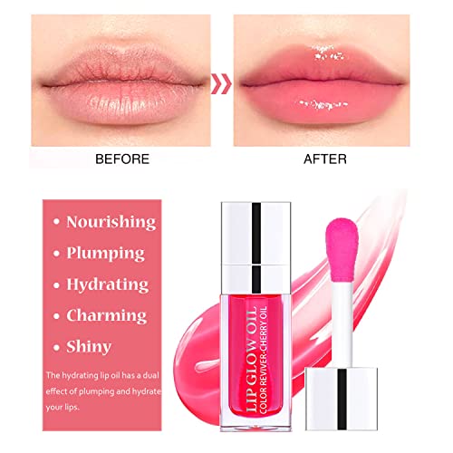 Dmxywo Plumping Lip Oil, Hydrating Lip Glow Oil, Lasting Moisturizing Lip Gloss Tinted Lip Balm, Big Brush Head Non-Sticky Natural Lip Plumper Gloss Lip Care Product 6Ml (001# Pink) #TOP3