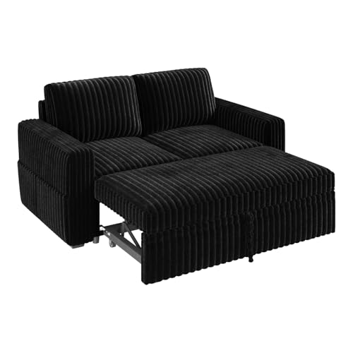 Image of HONBAY Modular Pull Out Sofa Bed,Corduroy Loveseat, Couches for Living Room,Black