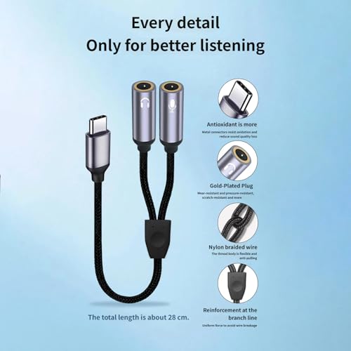 Cable Type C a doble Jack 3.5mm compatible universal miniatura 7