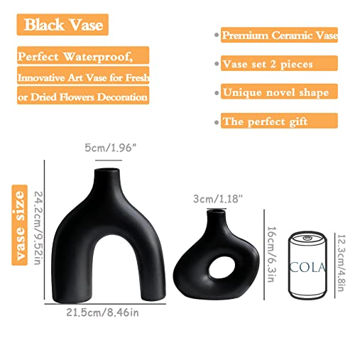 Tciuxyq Black Vases For Decor,Ceramic Vase Set 2 For Modern Boho Home Decor,Pampas Flower Vase In Minimalist Nordic Style,Vases For Centerpieces Wedding Party Living Room Office Bedroom Décor-Perfect #TOP3