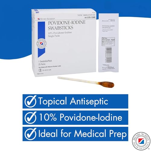Image of Henry Schein 10% Povidone Iodine Swabstick 1's, Sterile Antiseptic, 25 Ct (Pack of 2)