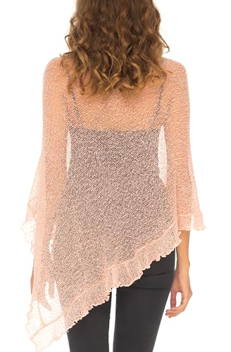 Image of SHU-SHI Women's Sheer Knit Poncho Shrug Lightweight Asymmetrical Ruffle Wrap Dressy Summer Shawl Cover Up Top