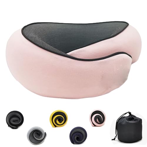Lecxin Three-piece Adjustable Travel Neck Pillow Made of Memory Foam Cotton Neck Support Pillow Foldable U-shaped Snap Neck Pillow Practical Ergonomic Travel Pillow pink