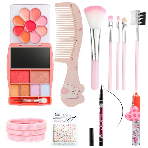 All-in-One Real Makeup Kit for Girls – Non-Toxic & Paraben-Free – Includes Eyeshadow, Blush, Mirror, Comb & Hairband, Eye Liner, Lipbalm, Nail Art, Makeup Brushes – Complete Portable Cosmetic Set for Girls and Teens