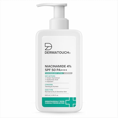 Image of DERMATOUCH Niacinamide 4% SPF 50 PA++++ Sunscreen Lotion 200ml - Body Lotion For Tanning & Dryness | Suitable For All Skin Types