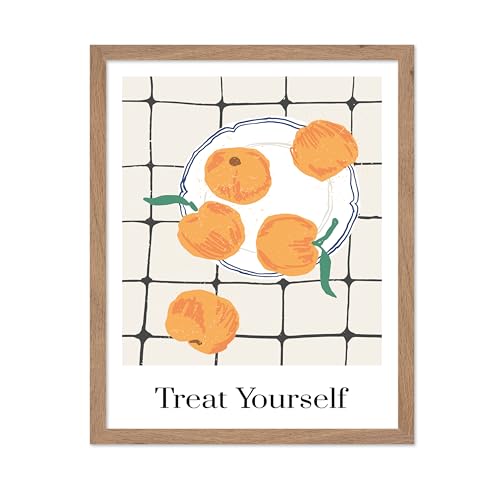 Poster Master Treat Yourself Poster - Retro Apples Print - Fruit Print - Food & Drink Design - Sketch Design - Modern Art - Chic Boho Decor - Aesthetic Restaurant or Kitchen Decor - 8x10 Beige Framed