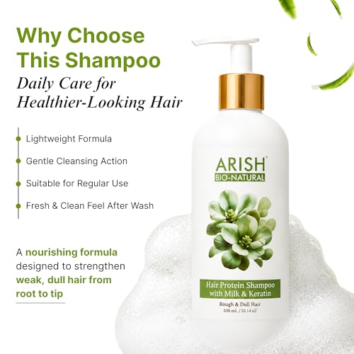 Image of ARISH BIO-NATURAL Hair Protein Shampoo with Milk & Keratin- 300ml | Anti-Frizz, Anti-Hair Fall & Split End Repair | Adds Shine, Volume & Smoothness | Nourishing Daily Shampoo for All Hair Types