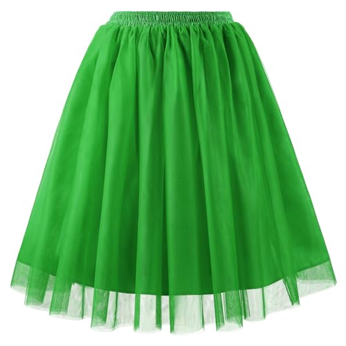 TRIWORKS Tüllrock Grün Damen Hohe Taille Layered Puffy Tutu Rock Damen A-Linie Midirock für Party Halloween Karneval XL
