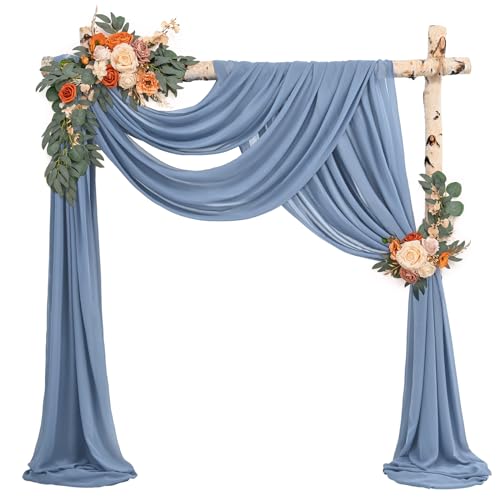 Showgeous Wedding Arch Draping Fabric 2 Panels 28" x20Ft Dusty Blue Chiffon Fabric Drapery Wedding Arch Drapes Chiffon Sheer Backdrop Curtains for Arbor Wedding Archway Ceremony Ceiling Decorations - Image 2