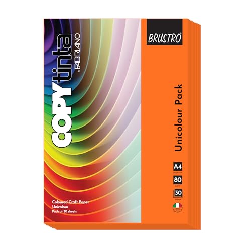 Image of BRUSTRO Copytinta Coloured Craft Paper A4 Size 80 GSM Orange Shade (ARAGOSTA), 60 Sheets Pack | Double Side Colored, Ideal for Origami, Scrapbooking, Making Card, DIY Art & Craft.