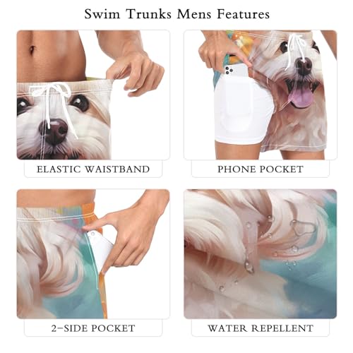Bolaz Mens Swim Trunks Quick Dry Swim Shorts with Pockets Liner Dog Maltese4
