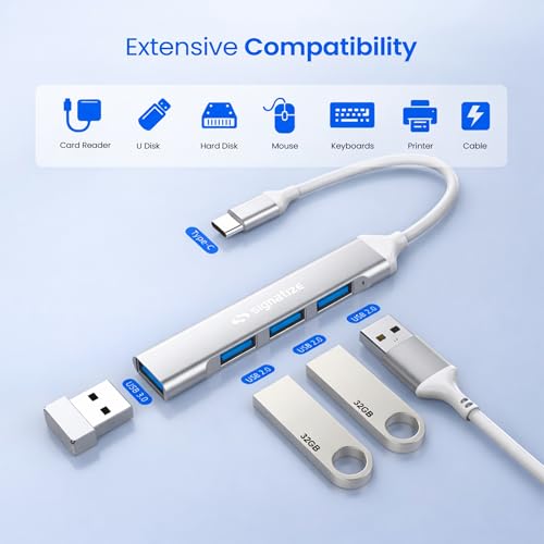Image of 4-in-1 Multi-Port USB Hub Type C, High-Speed Data Transfer, 1 USB 3.0 and 3 USB 2.0 Ports, Compatible with Laptop, PC, MacBook, Mini, iMac, Tablet, Mobile Phones