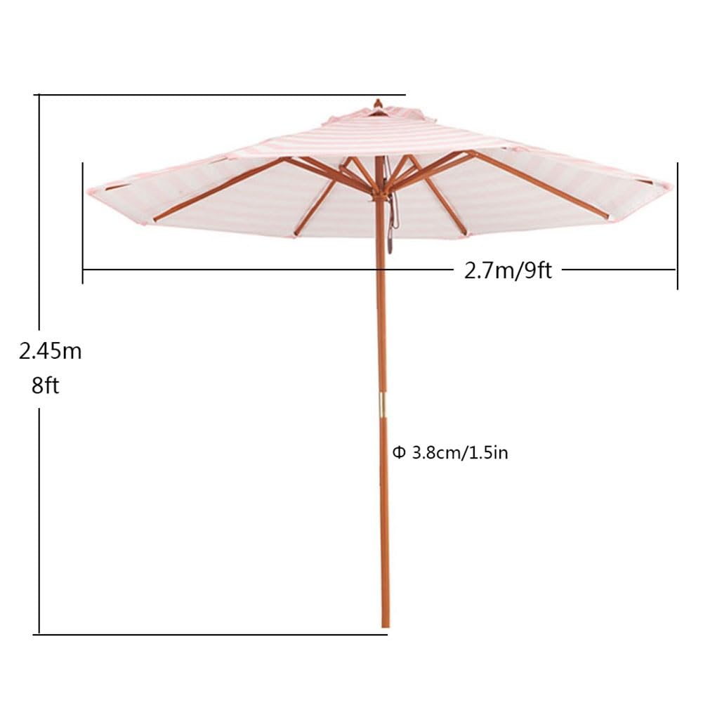 Duży Parasol Przeciwsłoneczny 9 Stóp, Różowy, Okrągły Stół Ogrodowy, Drewniany Parasol Z 8 Żebrami, Parasol Sun Shane Na Taras, Basen I Podwórko