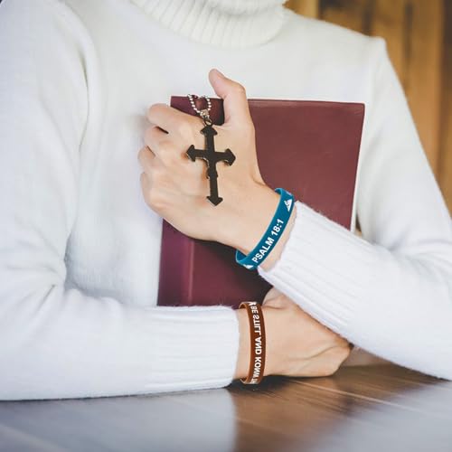 Image of JUNEBRUSHS 64pcs Bible Verse Rubber Bracelets Bulk Inspirational Christian Rubber Silicone Wristbands Religious bible bracelet for Men Women Party Christian Gifts Supplies(16 Designs), 8 Inches,