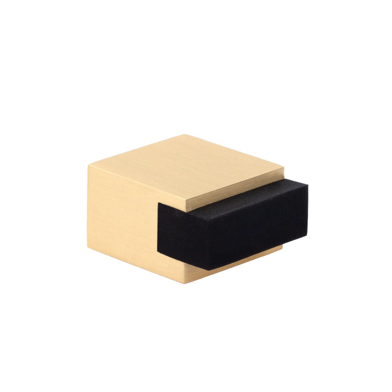 EVI Herrajes | Floor Door Stop - Square Design | 20x14 mm | Matte Brass - Black Rubber | Adhesive Mounting| I-197/14