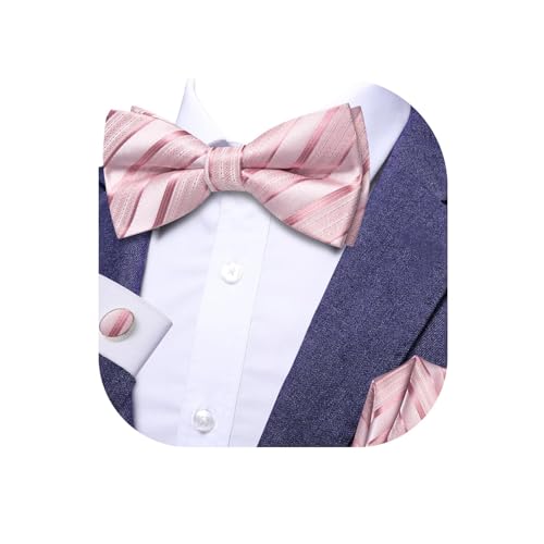Image of Dubulle Mens Paisley Striped Bowtie Set Pre-tied Bowtie for Men and Pocket Square Set Wedding Business