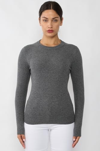 Image of JENNIE LIU Women's 100% Pure Cashmere Crew Neck Sweater, Tight Knit Cozy Soft Hand Washable Long Sleeve Pullover