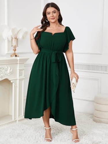 Image of SHESTARR Women's Plus Size Maxi Dress Short Sleeve Square Neck Flowy A Line Wedding Guest Cocktail Long Dress