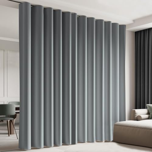 Image of Room Divider Blackout Curtain Track Curtains Wall Dividers Panels Screen for Living Rooms Bedroom Office Privacy Partition Separation, W150 x L84 Inch,1 Panel, Light Grey